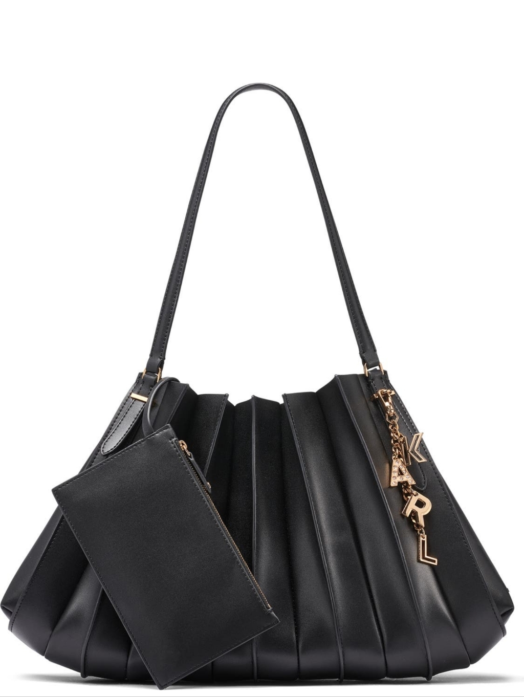 Statment Leather Purse Karl Lagerfeld Black Pleated Shoulder Black Bag Logo